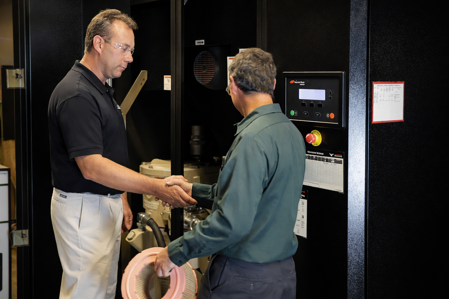 Industrial air compressor installed in a commercial facility